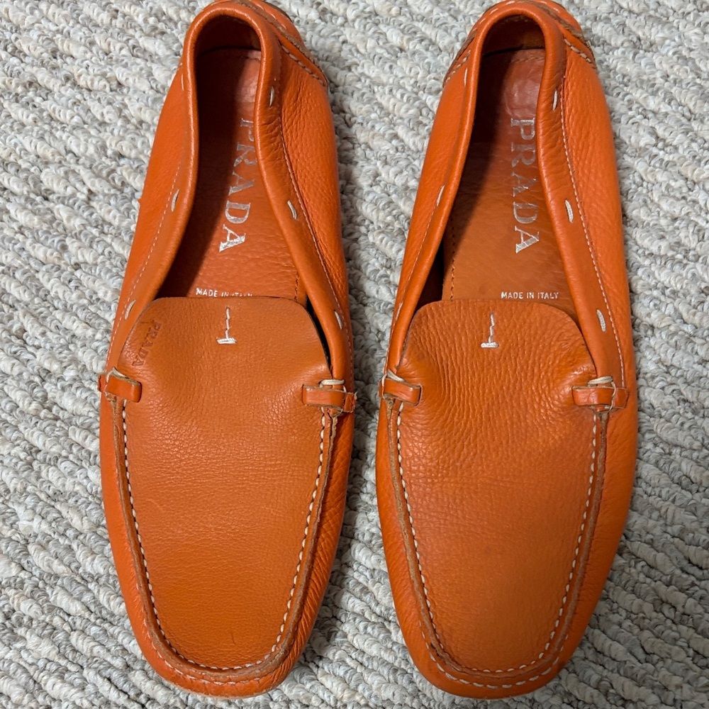 Prada Women's Orange Leather Loafers